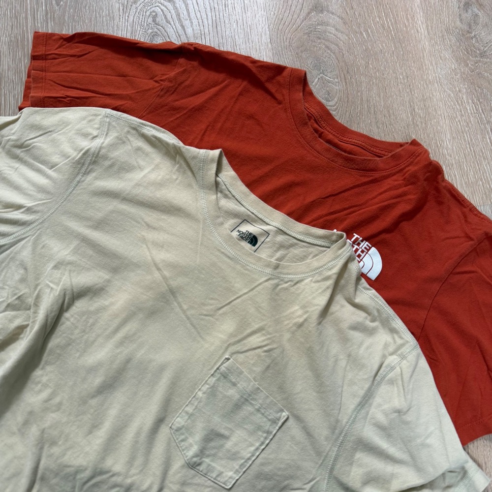 The North Face Graphic‎ and Pocket T-Shirt Bundle Mens XL Orange Beige Cotton